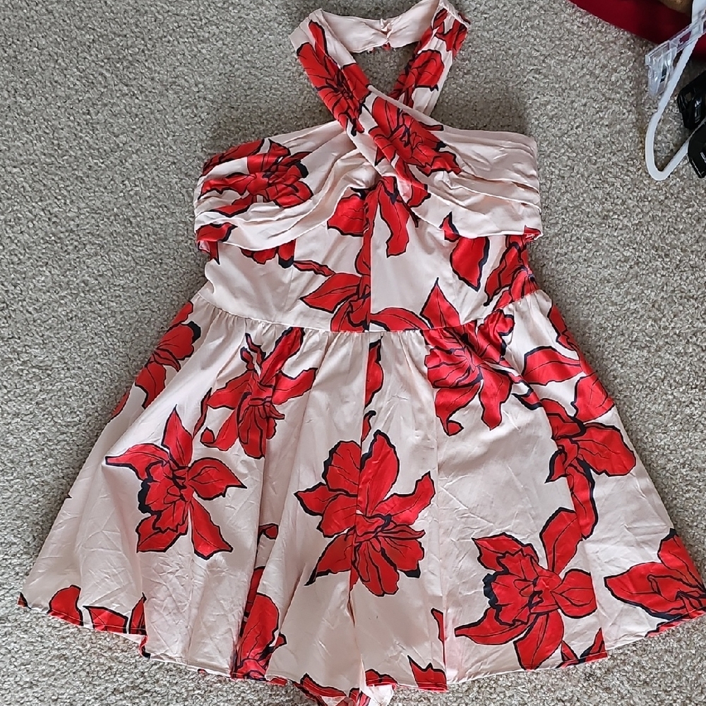 Anthropologie Hutch Red Floral Halter Neck Romper Size 1x